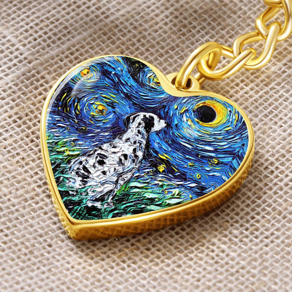 Dalmatian Starry Night Heart Keychain
