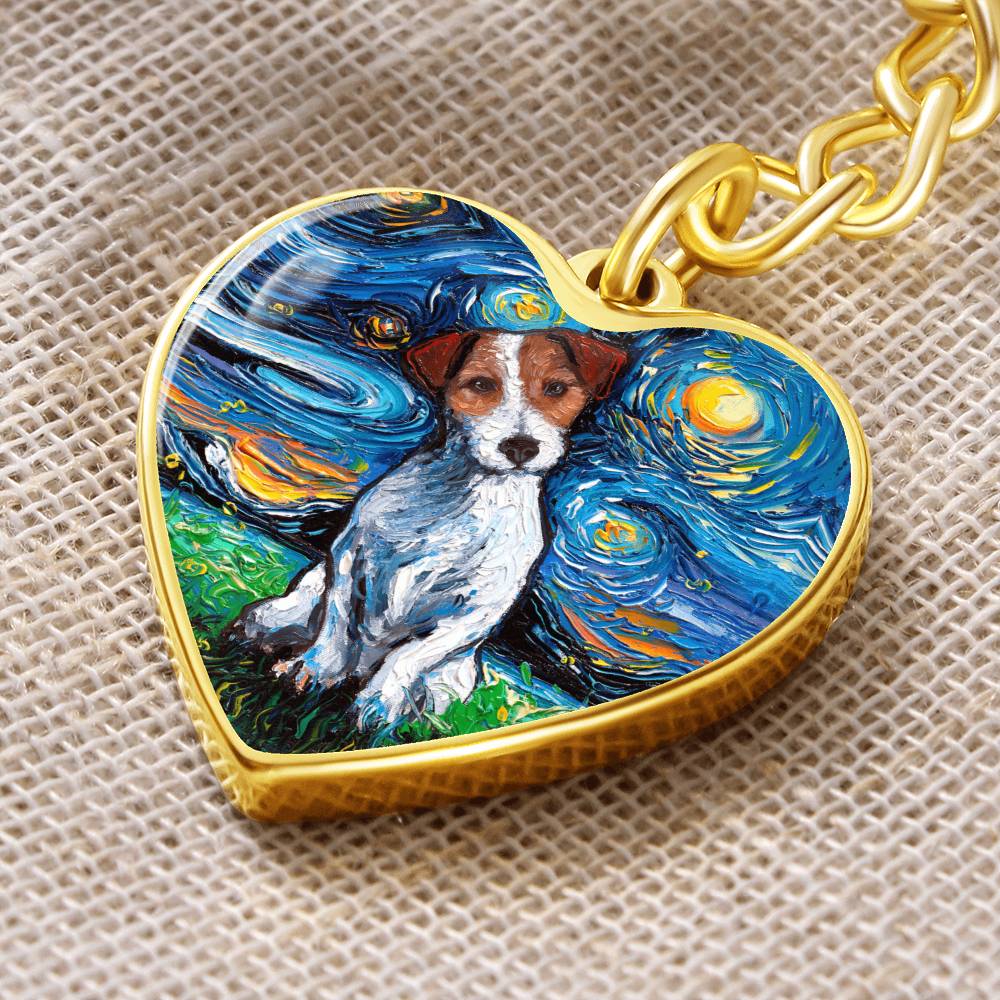 Jack Russell Terrier Starry Night Heart Keychain