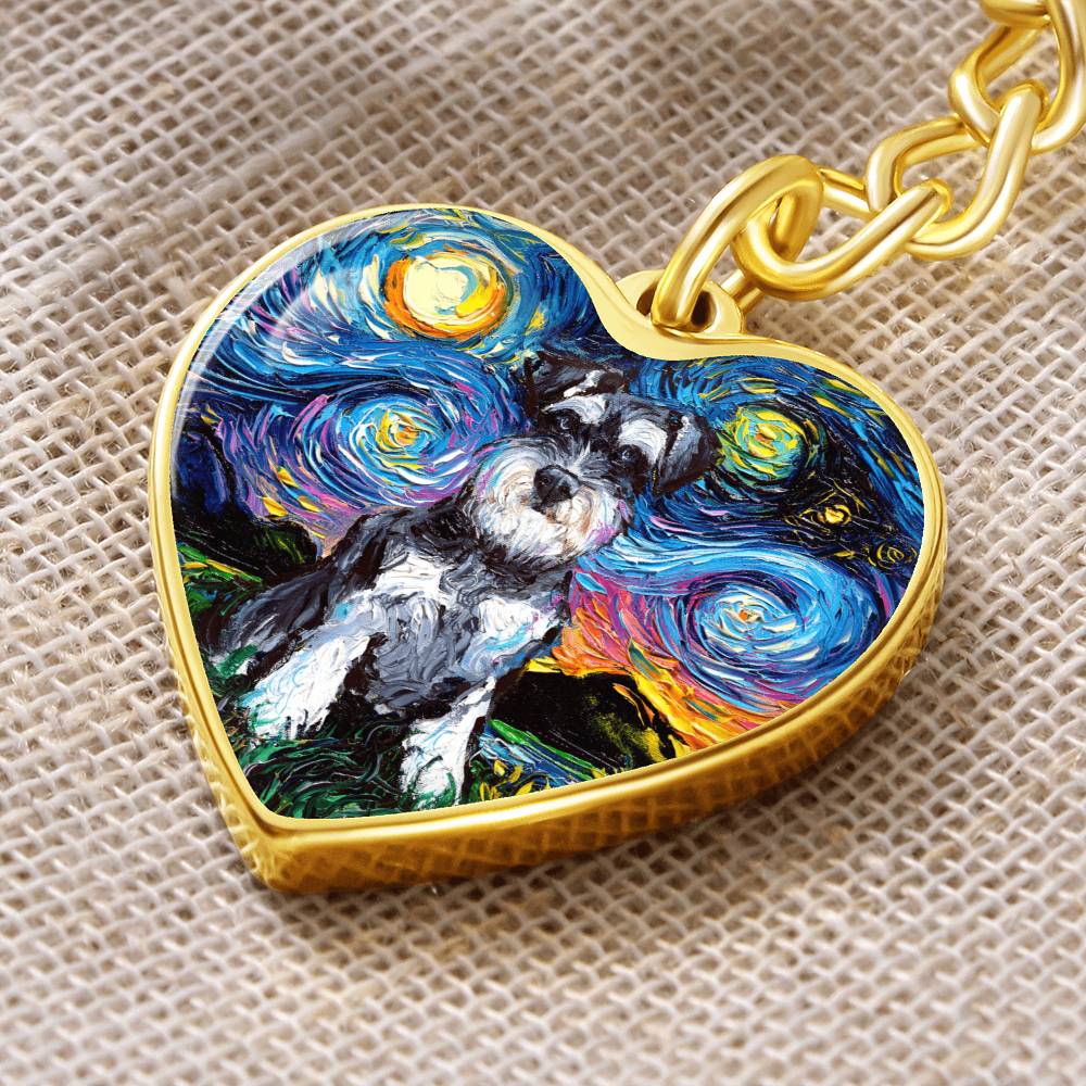Schnauzer Starry Night Heart Keychain