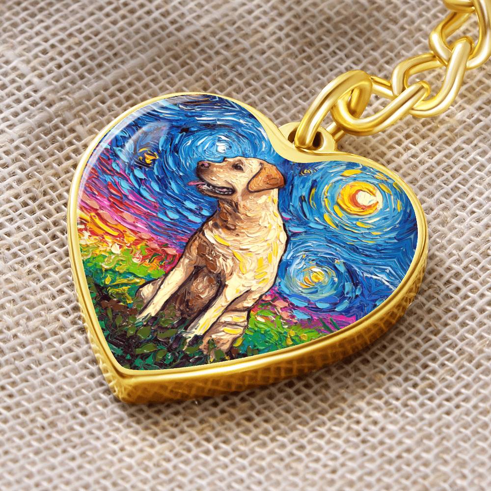 Yellow Labrador Starry Night Heart Keychain