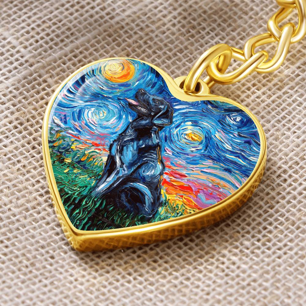 Black Labrador Starry Night Heart Keychain