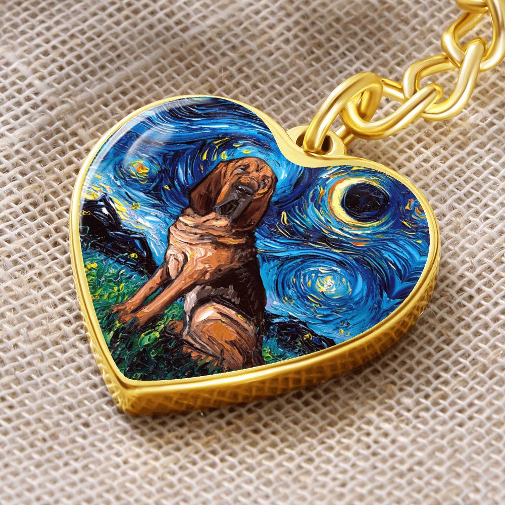Bloodhound Starry Night Heart Keychain