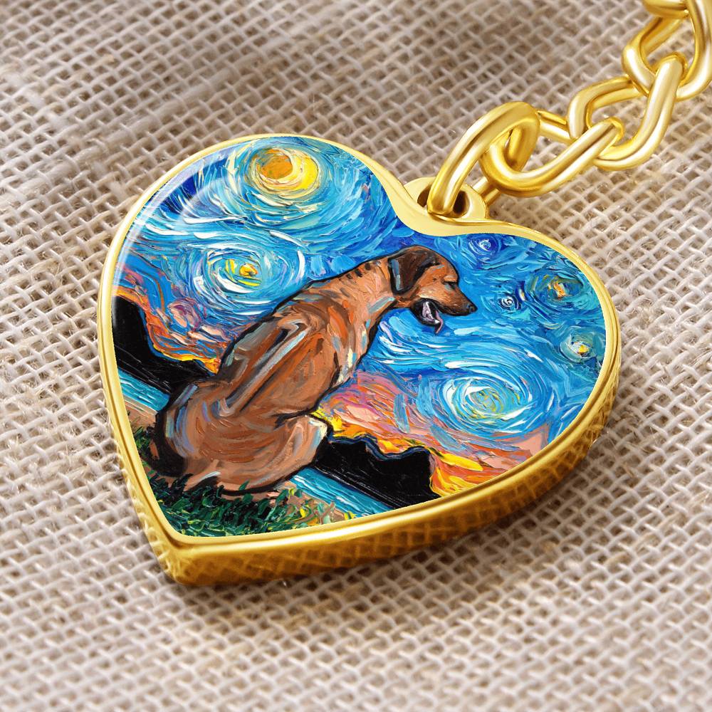 Rhodesian Ridgeback Starry Night Heart Keychain