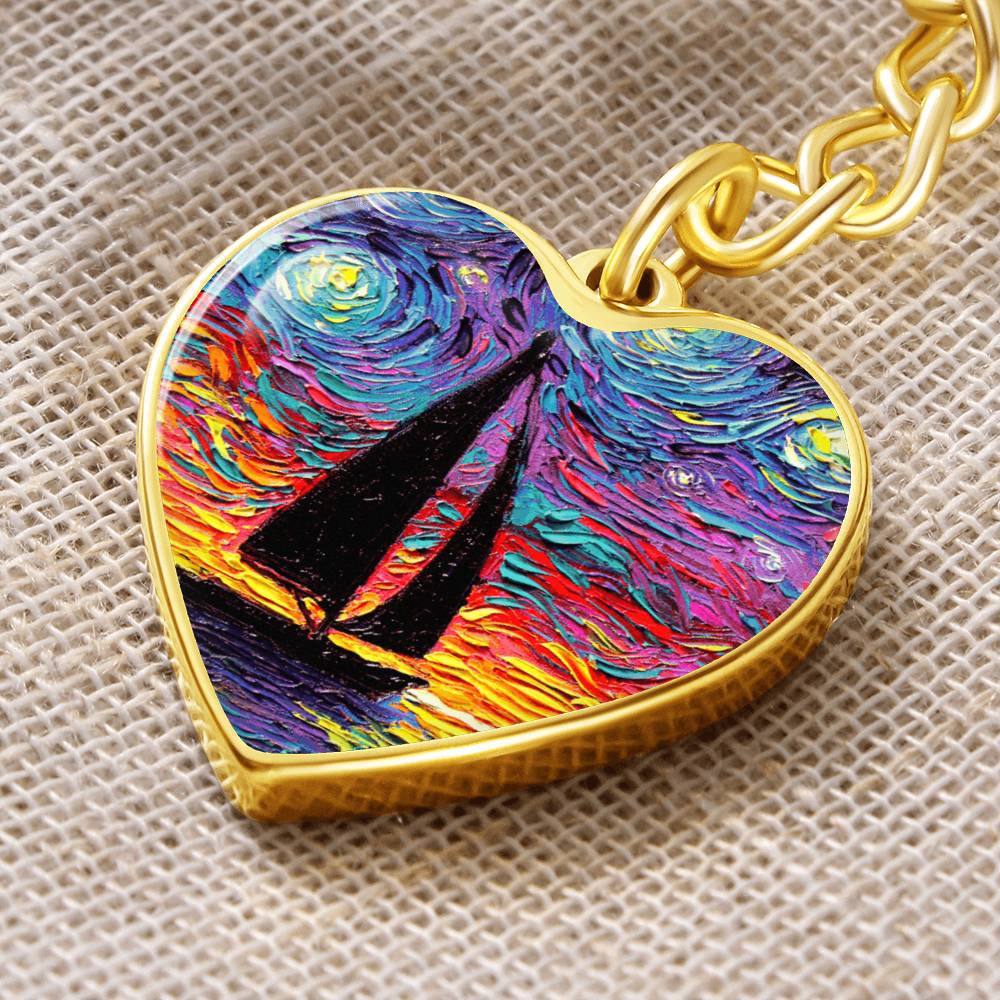Come Sail Away Starry Night Heart Keychain