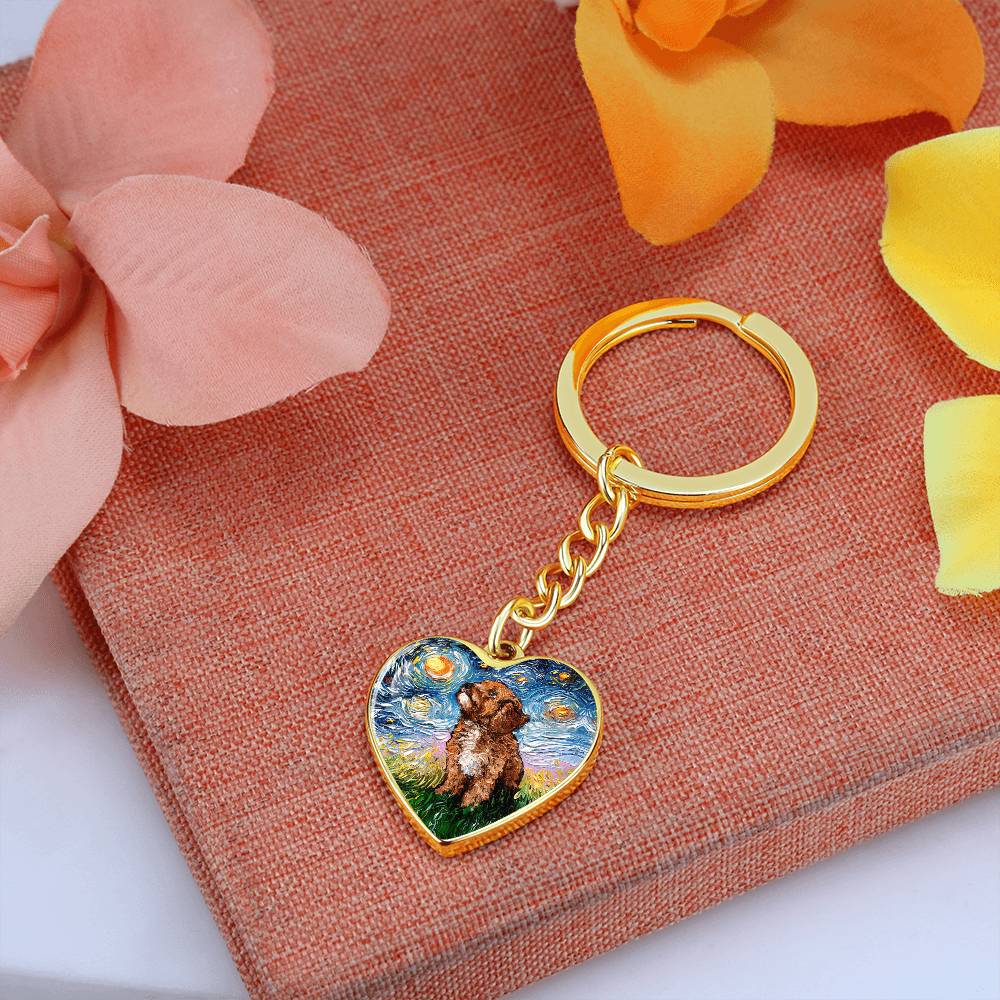 Cavapoo Starry Night Heart Keychain