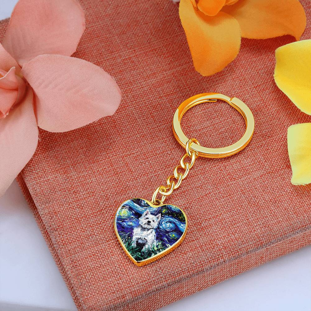 Westie Starry Night Heart Keychain