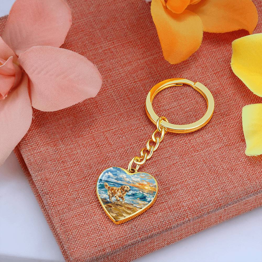 Frolicking Golden Retriever Heart Keychain
