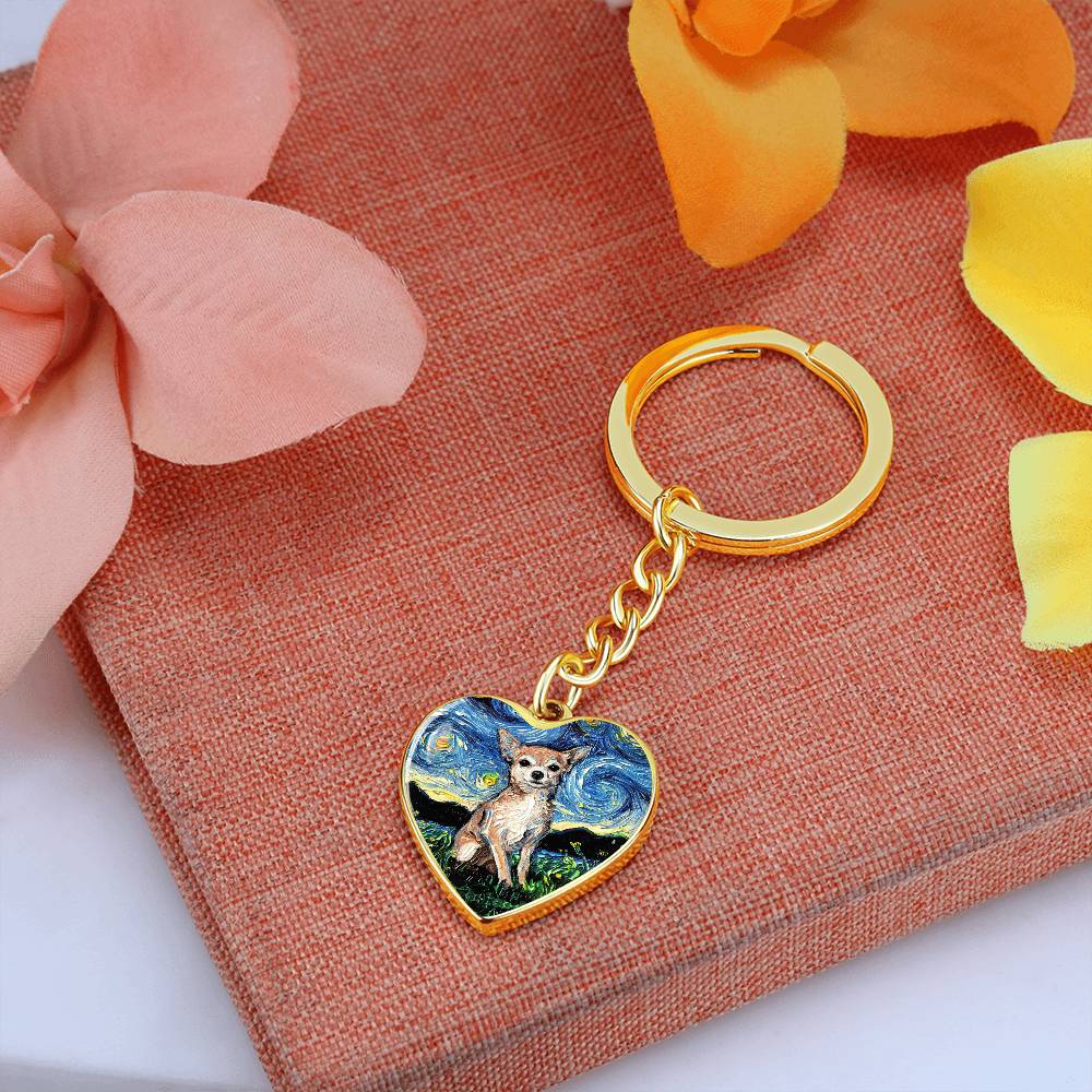 Chihuahua Starry Night Heart Keychain