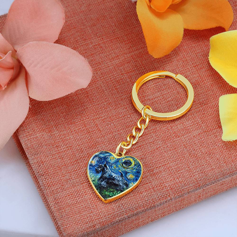 Scottish Terrier Starry Night Heart Keychain