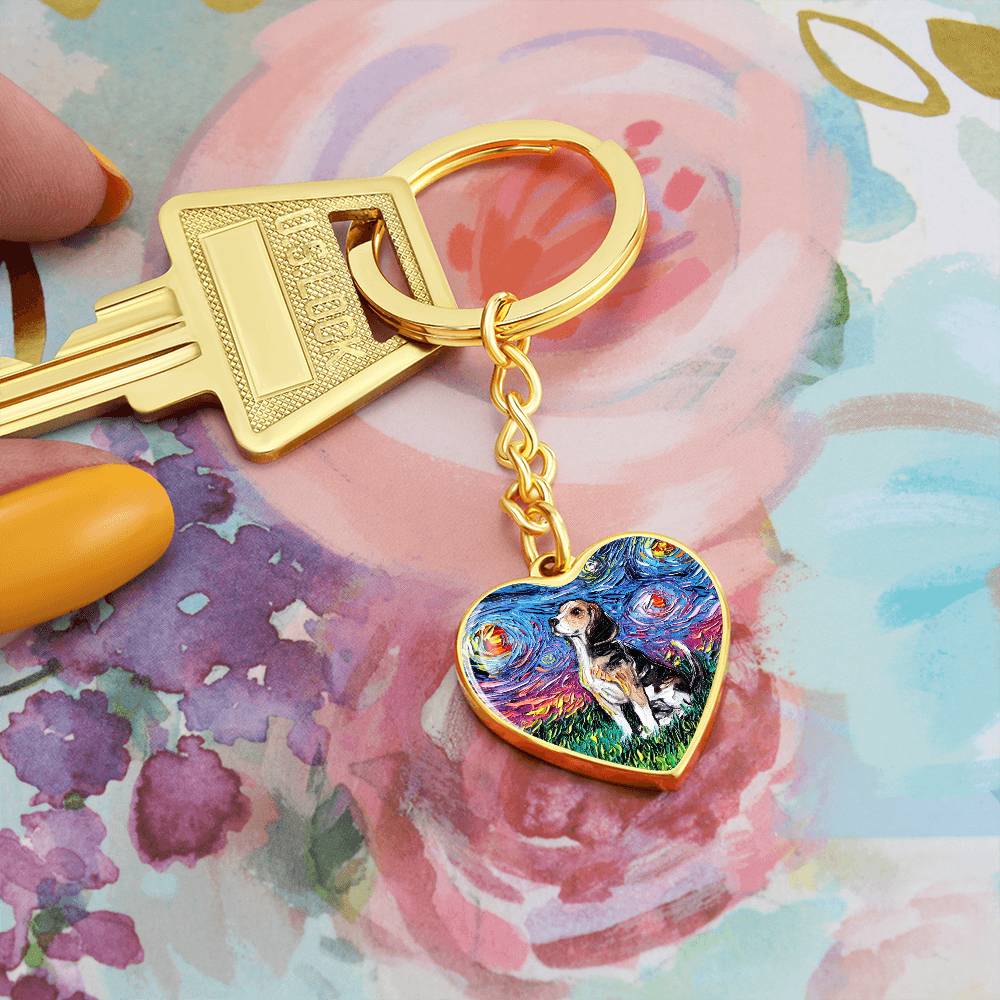 Beagle Starry Night Heart Keychain