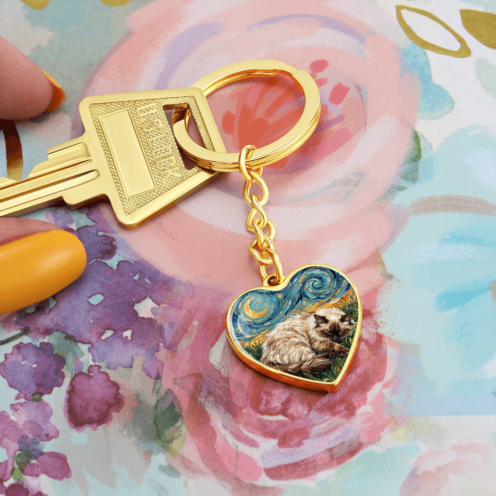 Sleepy Birman Night Heart Keychain