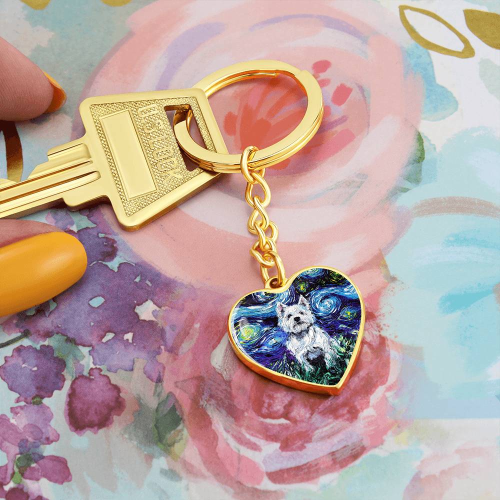 Westie Starry Night Heart Keychain