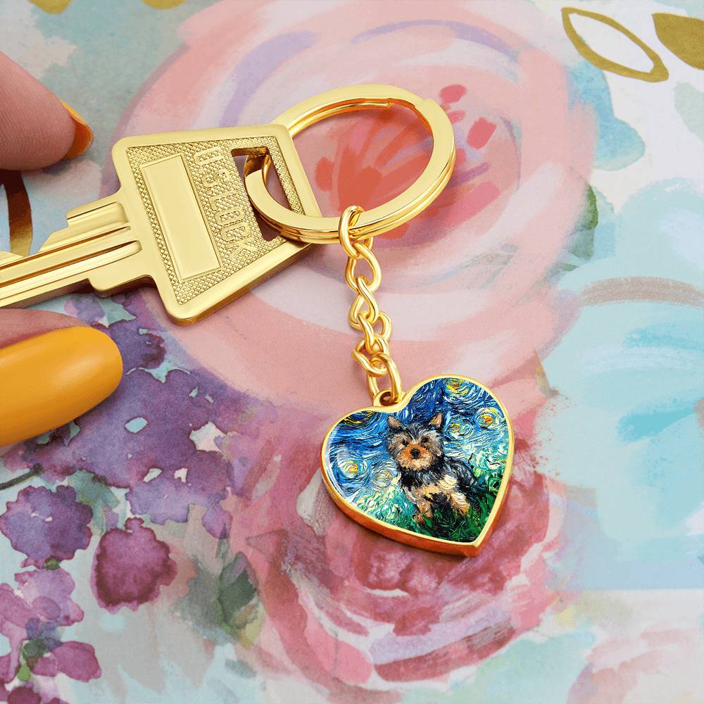 Yorkshire Terrier Starry Night Heart Keychain