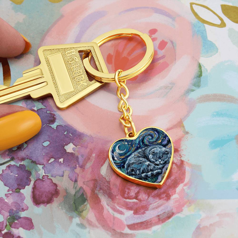 Sleepy Scottish Fold Heart Keychain