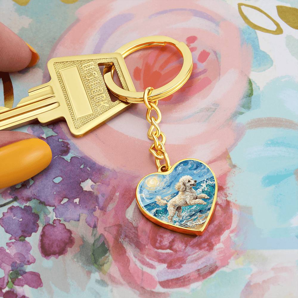 Beach Day - White Toy Poodle Heart Keychain