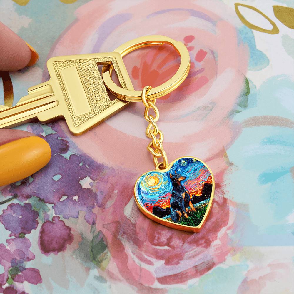 Doberman Pinscher Starry Night Heart Keychain