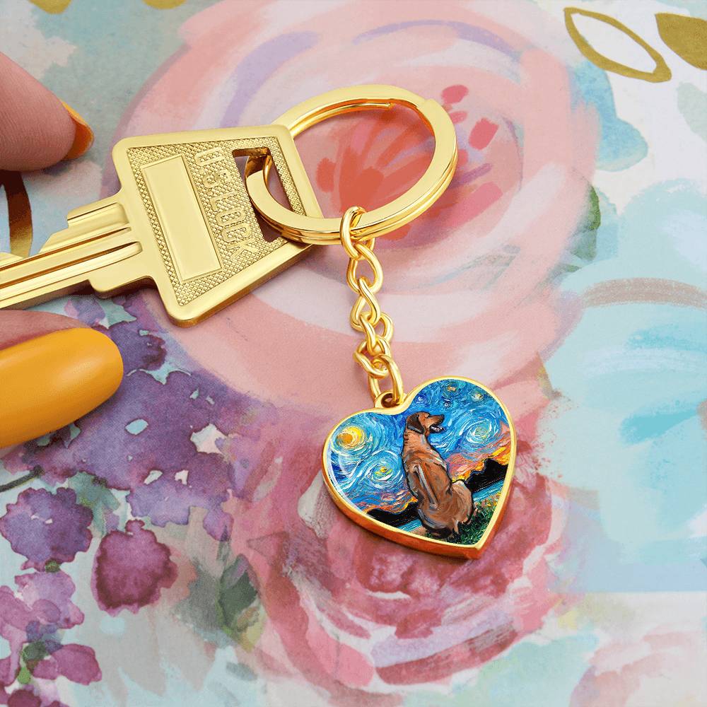 Rhodesian Ridgeback Starry Night Heart Keychain