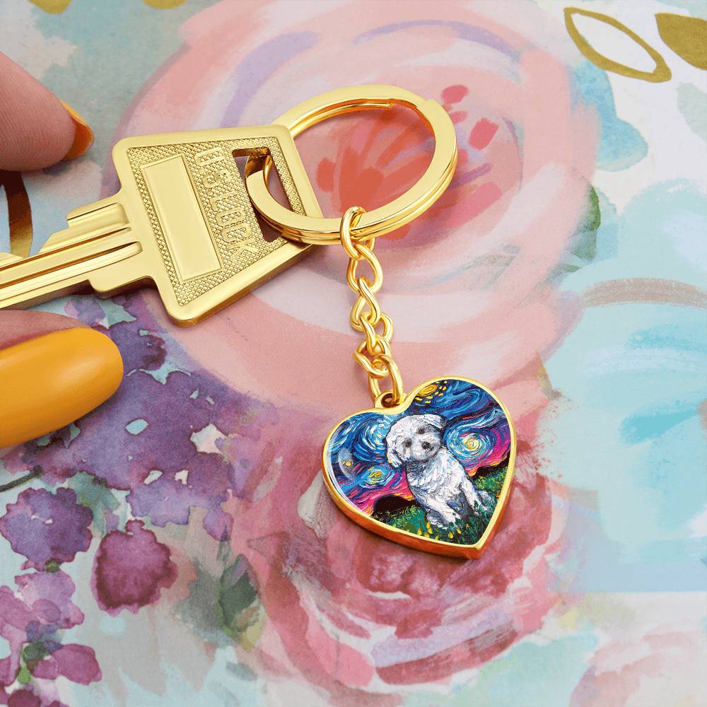 Maltese Starry Night Heart Keychain