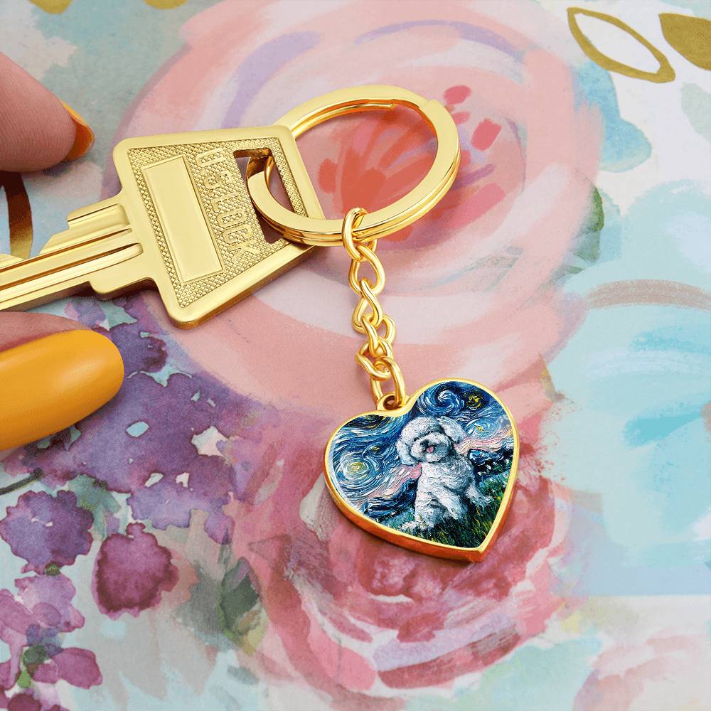 Bichon Frise Starry Night Heart Keychain