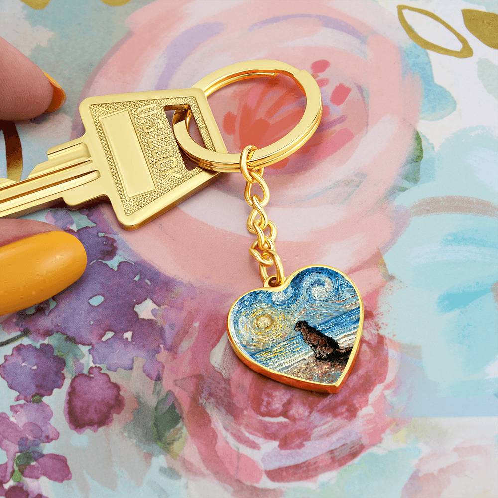 Beach Days - Chocolate Labrador Starry Night Heart Keychain