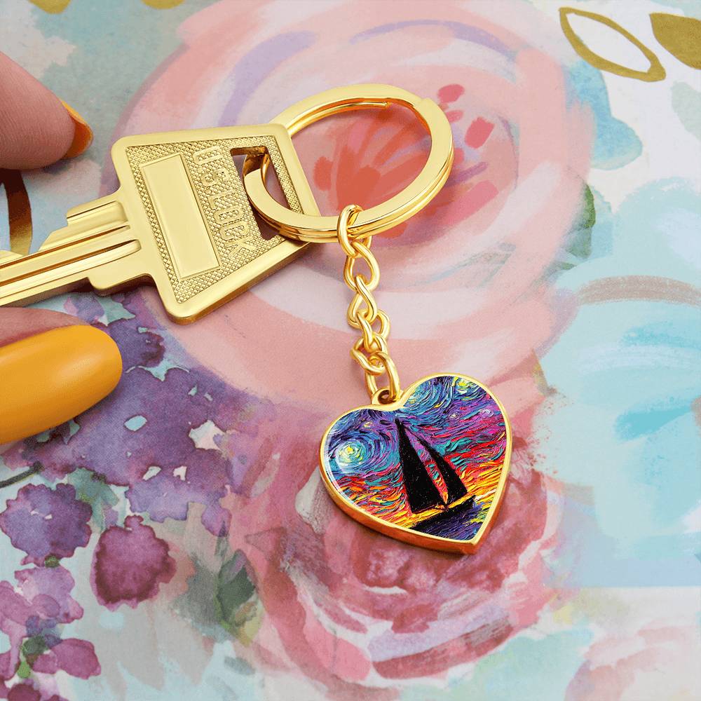 Come Sail Away Starry Night Heart Keychain
