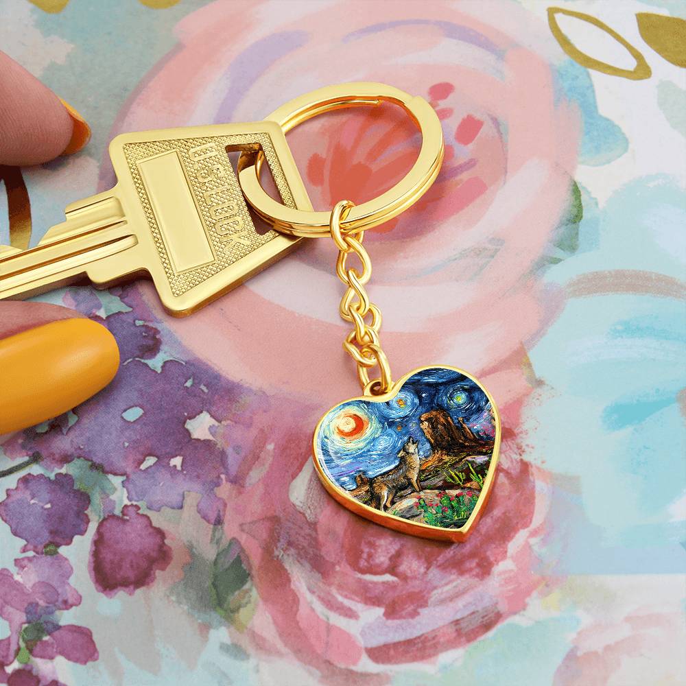 Southwestern Night Starry Night Heart Keychain