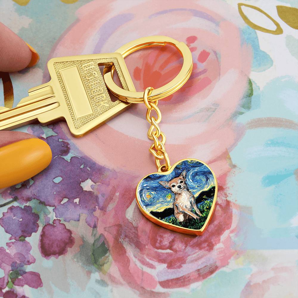 Chihuahua Starry Night Heart Keychain