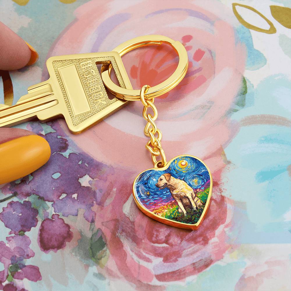 Yellow Labrador Starry Night Heart Keychain
