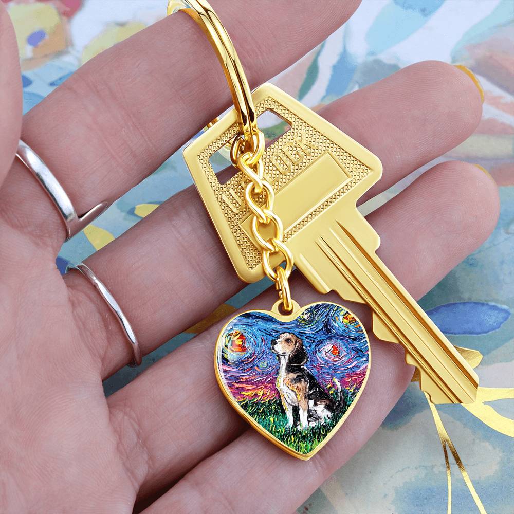Beagle Starry Night Heart Keychain