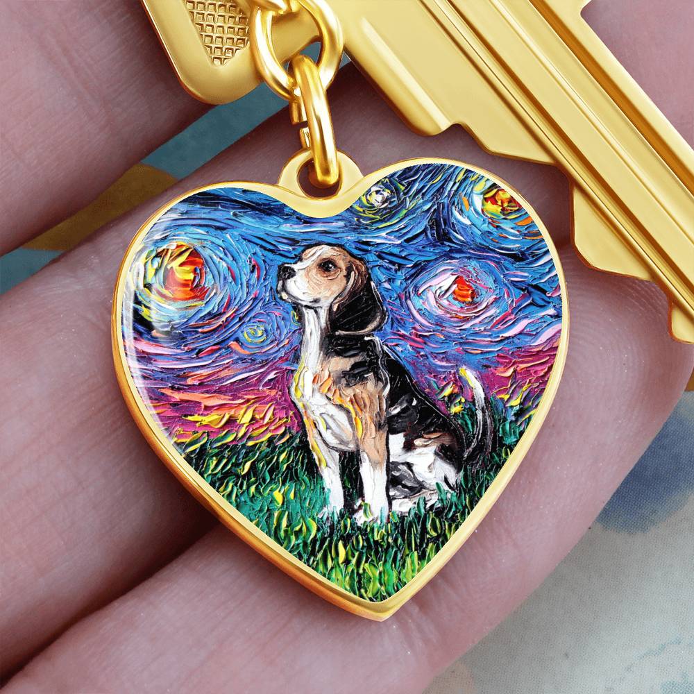 Beagle Starry Night Heart Keychain