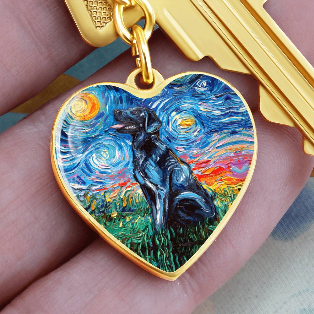Black Labrador Starry Night Heart Keychain