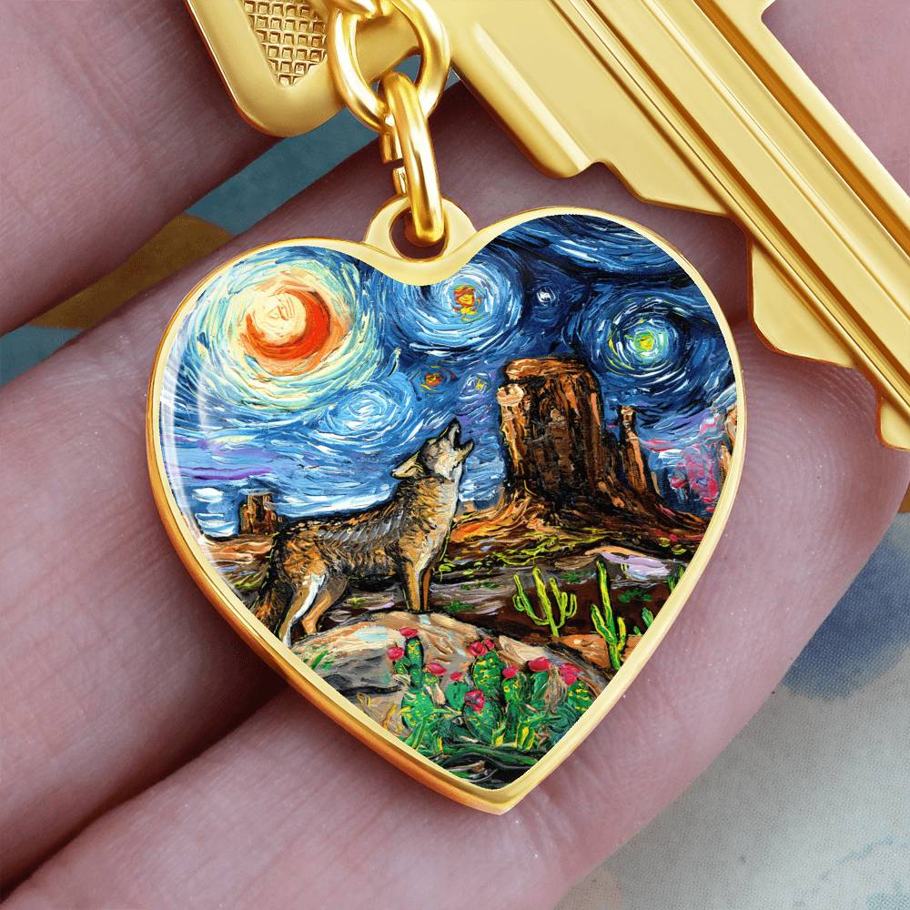 Southwestern Night Starry Night Heart Keychain