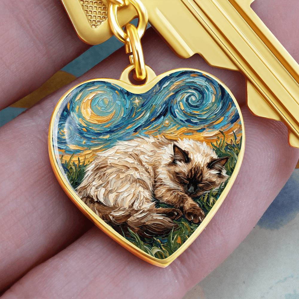 Sleepy Birman Night Heart Keychain
