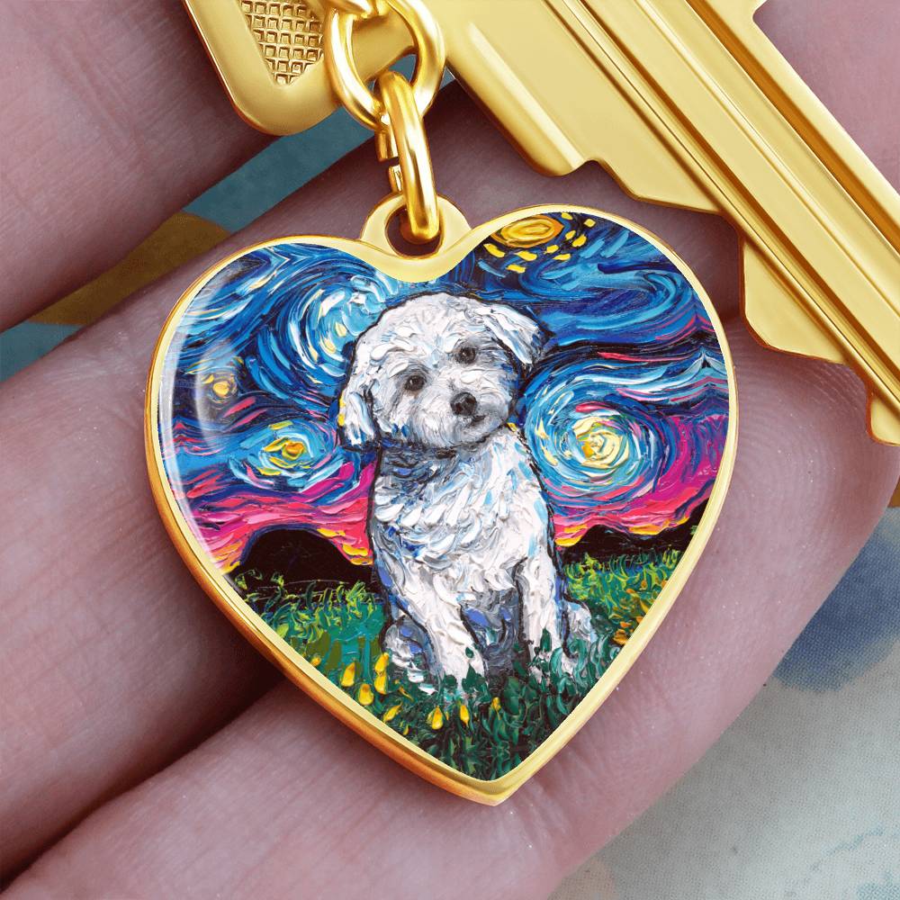 Maltese Starry Night Heart Keychain