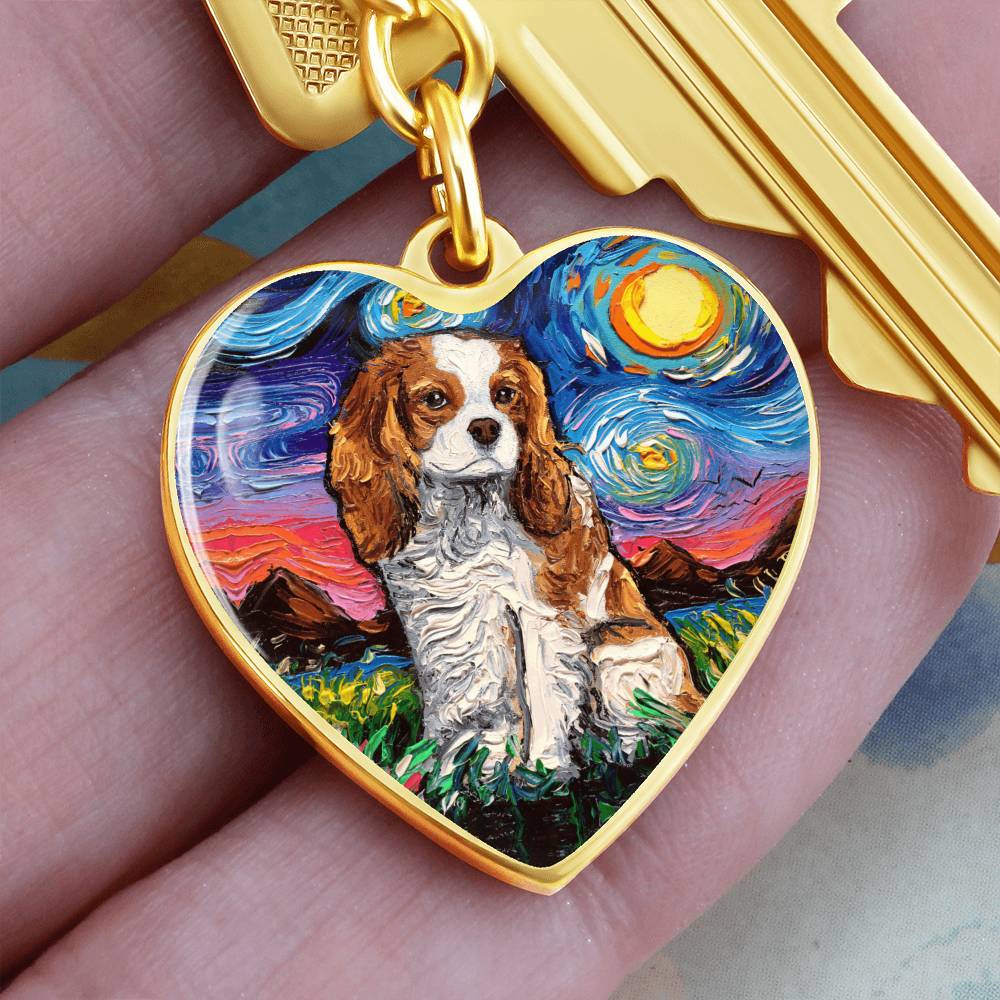 Blenheim Spaniel Starry Night Heart Keychain