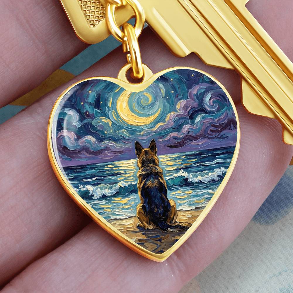 Beach Night - German Shepherd Heart Keychain