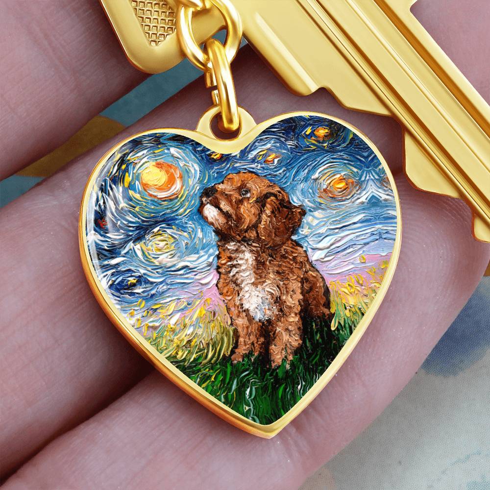 Cavapoo Starry Night Heart Keychain