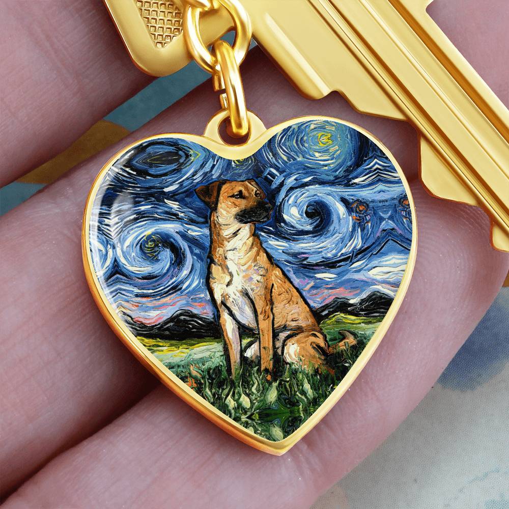 Black Mouth Cur Starry Night Heart Keychain