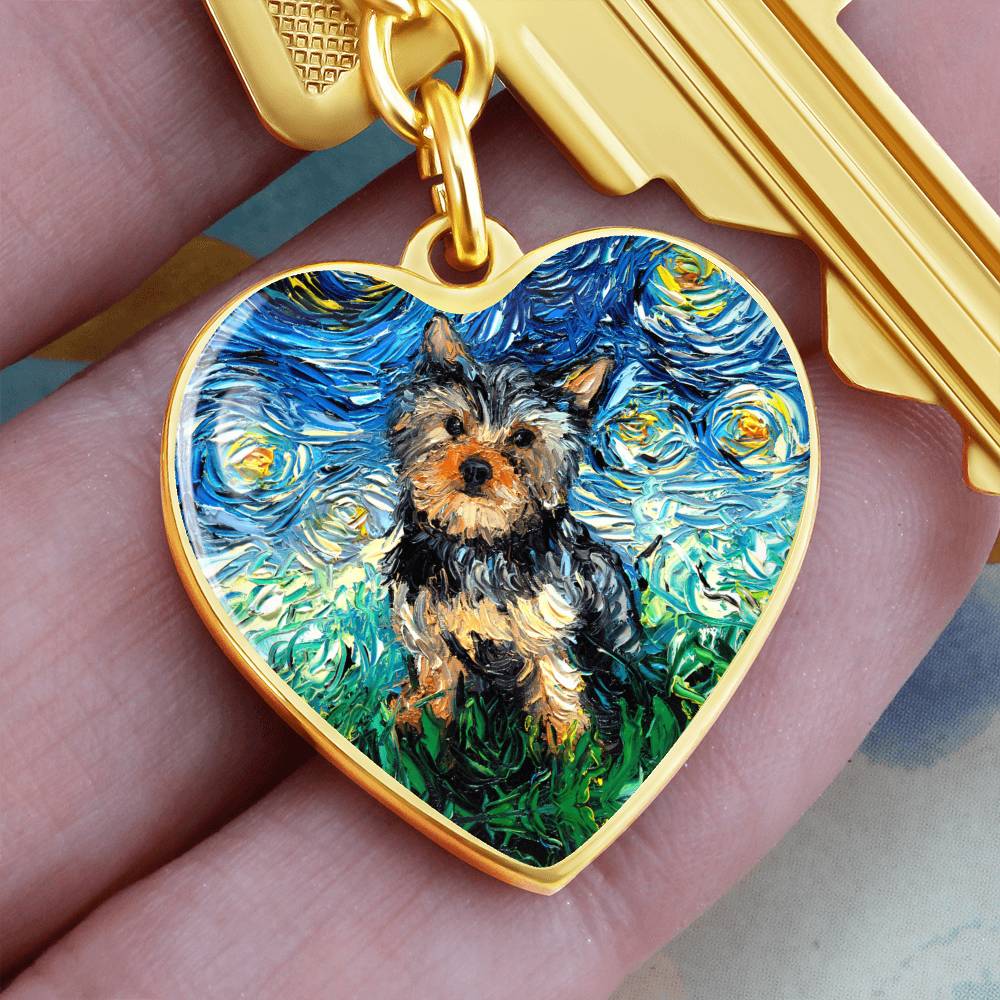 Yorkshire Terrier Starry Night Heart Keychain