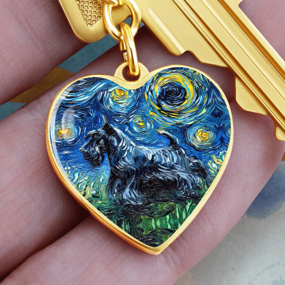 Scottish Terrier Starry Night Heart Keychain