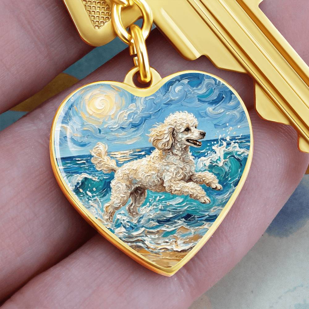 Beach Day - White Toy Poodle Heart Keychain