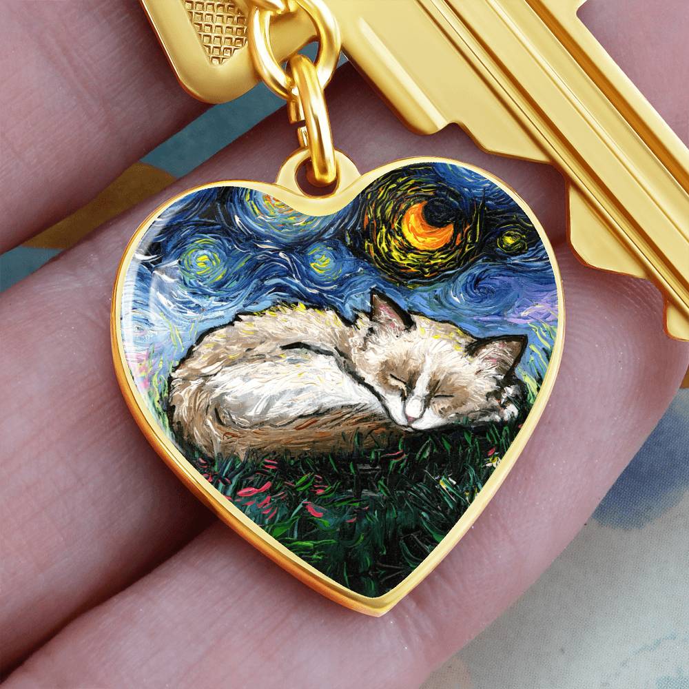 Ragdoll Starry Night Heart Keychain