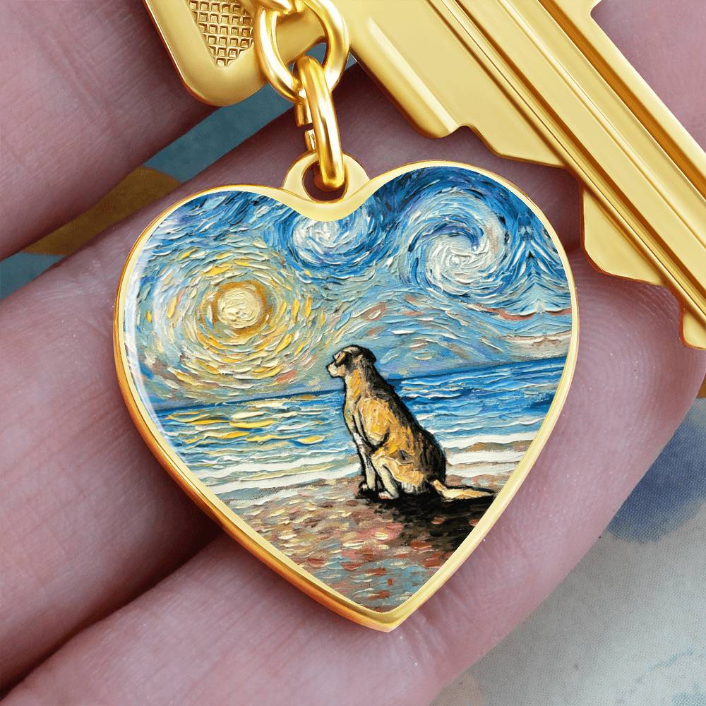 Beach Days - Yellow Labrador Starry Night Heart Keychain