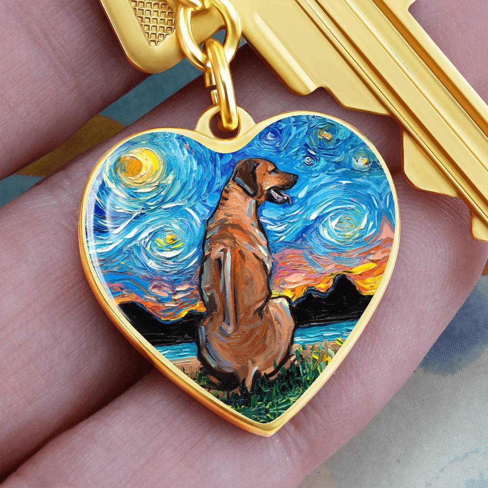 Rhodesian Ridgeback Starry Night Heart Keychain