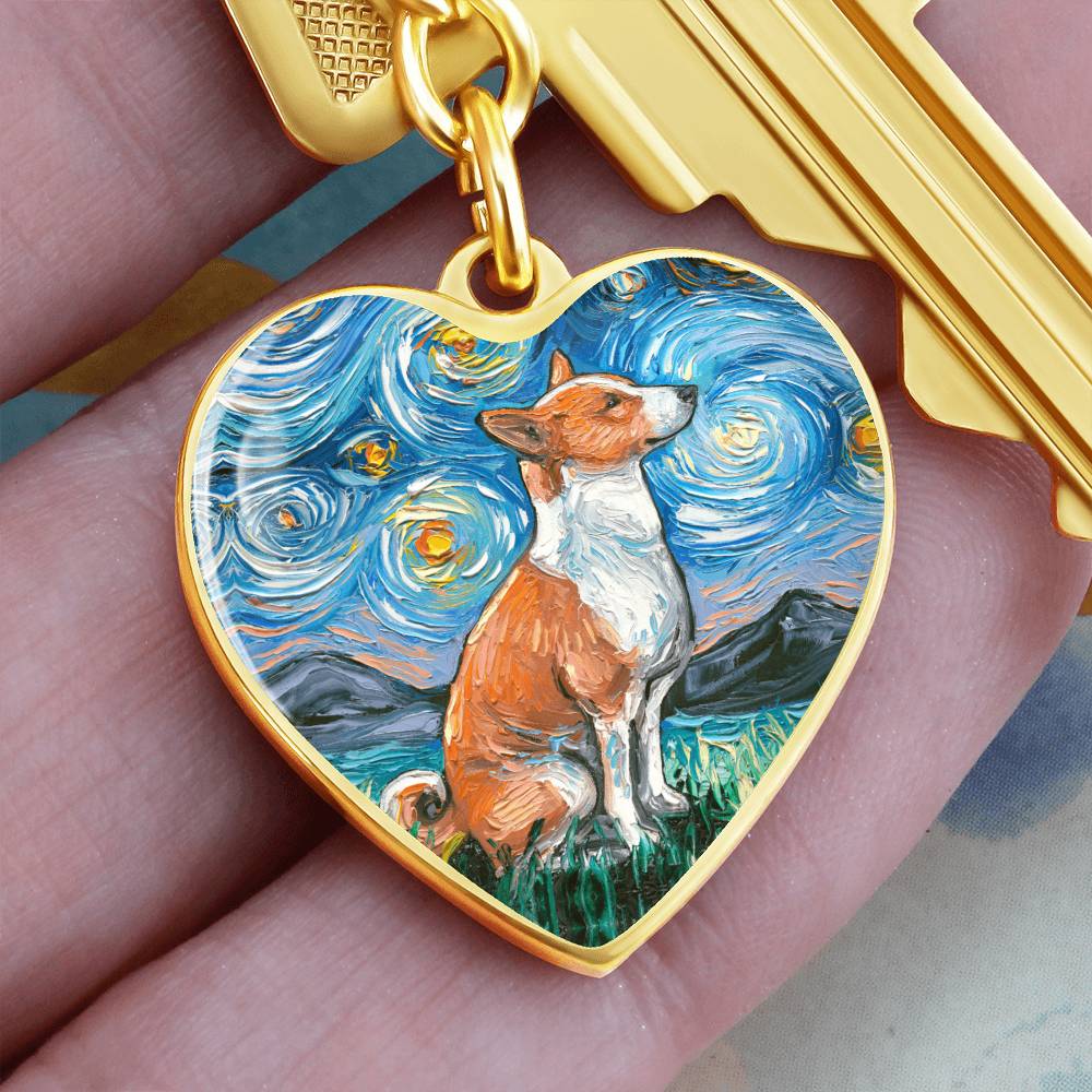 Basenji Starry Night Heart Keychain