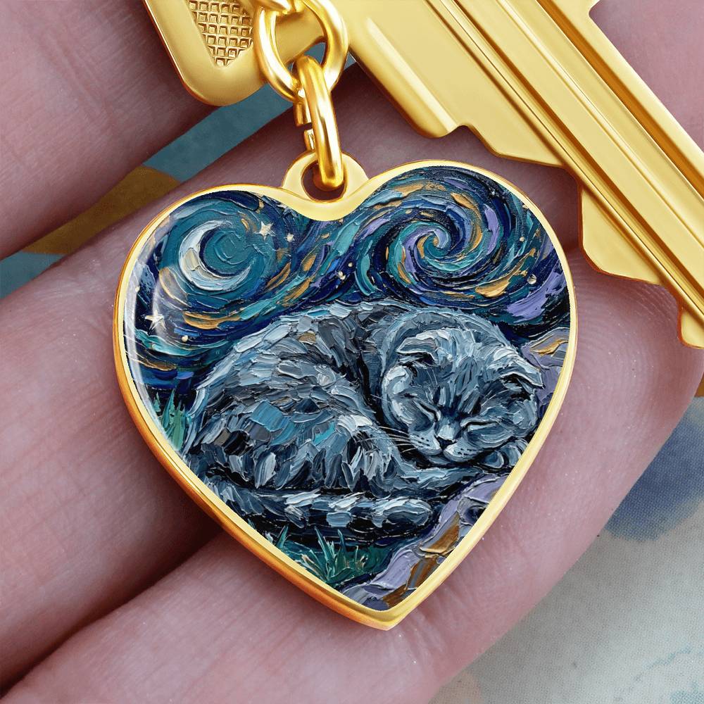 Sleepy Scottish Fold Heart Keychain