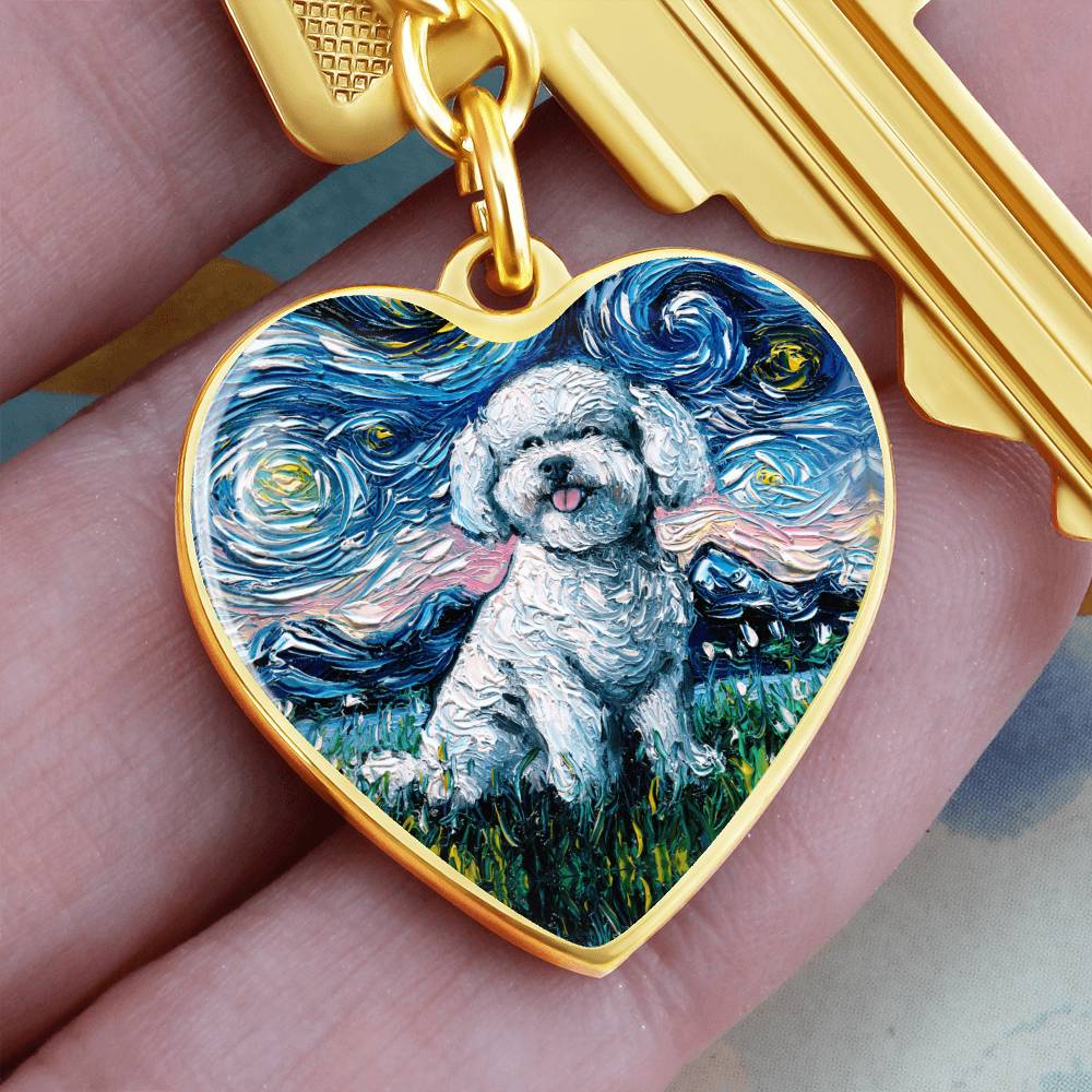 Bichon Frise Starry Night Heart Keychain