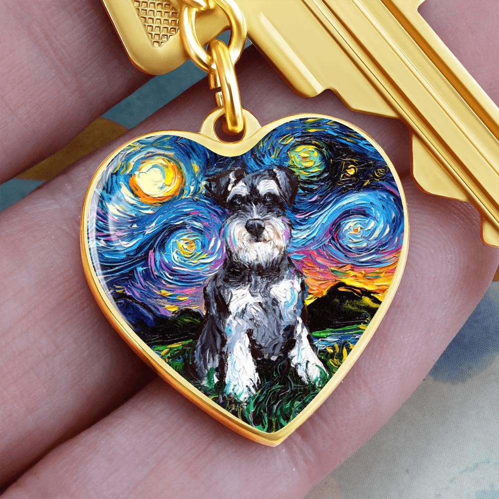 Schnauzer Starry Night Heart Keychain
