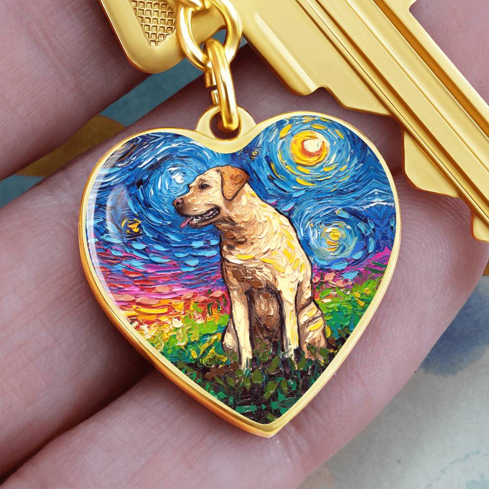Yellow Labrador Starry Night Heart Keychain