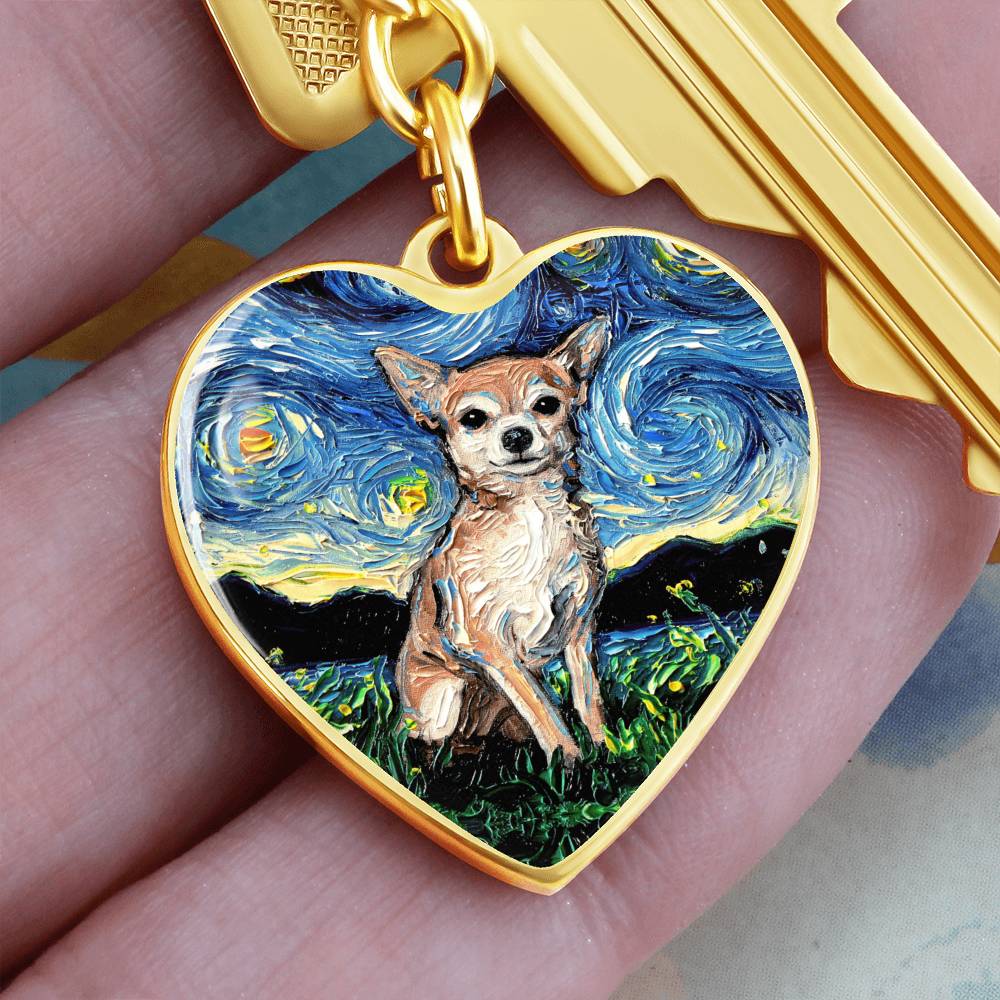 Chihuahua Starry Night Heart Keychain